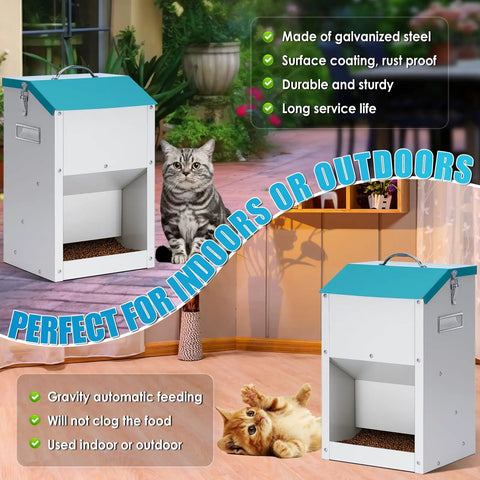 Heavy Duty Gravity Automatic Cat And Dog Feeder Outdoor No Sweat Design Large Capacity, galvanized steel, suitable for indoor or outdoor use.