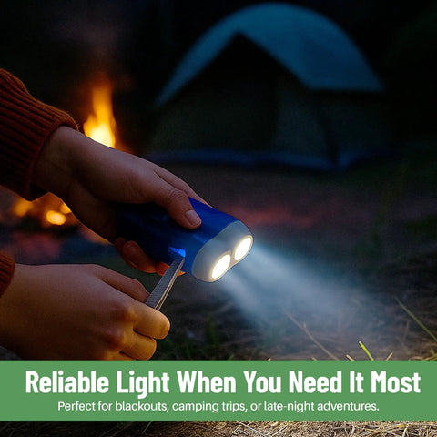 Person using Hand Crank Emergency Flashlight Pack 12 Units Rechargeable Crank Light With Dual LED Beams at campsite