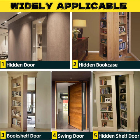 Hidden Door Hinge With 360 Degree Pivot, Beefy Heavy Duty Stainless Steel, 570 Pound Load Capacity, applications example