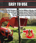 Bull Tough 2 Piece Tractor Bucket Grab Hooks With Half Inch D Ring Shackles And Reinforced Mount Plate For Loader Chain Riggin Up Heavy Loads Yard Work Gold And Red, mounted on tractor bucket.