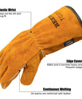 Heavy Duty Welding Gloves 12 Pairs Cow Leather Heat Resistant Mitts For Forge Mig Stick Tig Welding Oven Grill Fireplace Stove Fireproof Hand Protection With Cozy Soft Lining, showcasing elastic wrist and reinforced seams.