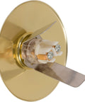 Back view of lit stucco pushbutton doorbell button with gold rim pearl button, 5/8 inch diameter, 2-1/2 inch gold anodized aluminum plate