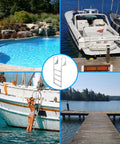 Flip Up Dock Ladder With Wide Non Slip Steps And Marine Grade Aluminum, Heavy Duty 3 Step Boat Ladder For Pontoon Lake Or Pool, Quick Release Hinge For No Sweat Boarding Year Round by pool and boats.
