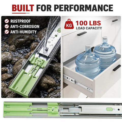 10 Pair Drawer Slides 22 Inch Side Mount Built Tough Ball Bearing Cabinet Drawer Glides Full Extension Kitchen Cabinet Rails