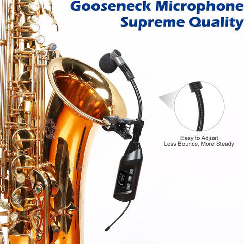 Wireless Saxophone Microphone System Clip On Instrument Microphone For Sax And Trumpet With Preset EQ and Echo Level