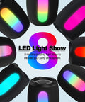 Various Portable Bluetooth Speaker With Loud Stereo Sound And Beastly Bass, 8 LED Light Modes displayed in a circle formation