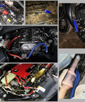 Collage of cars with Reinforced Silicone Vacuum Heater Hose Half Inch ID, 3.3 Feet Long, 101 PSI, 392 Fahrenheit Max, installed in engines
