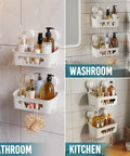 Two Pack Shower Caddy With Built Tough Suction Cups For Inside Shower Removable Shelves Waterproof Plastic Storage White