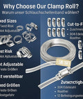 Front view of hose clamp kit, 304 stainless steel, cut-to-fit 16 ft strap with 12 fasteners