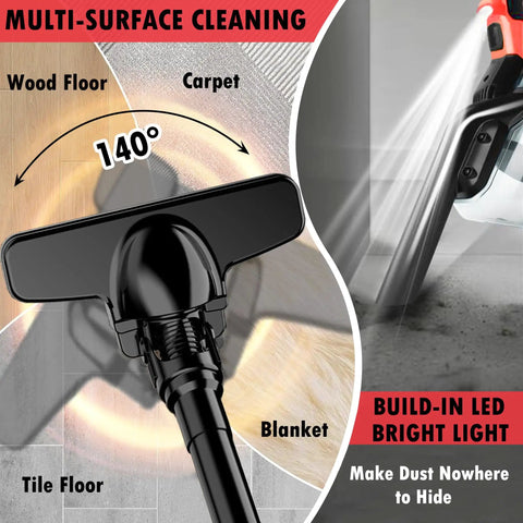 Rugged Cordless Vacuum Cleaner With Five In One Setup And Hella Mighty 500 Watt Brushless Motor Pulling Savage 100AW Suction for multi-surface cleaning.