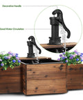 Outdoor Water Fountain With Wooden Barrel Style Floor Standing Rectangular Pump Old Fashioned Flower Box Water Feature