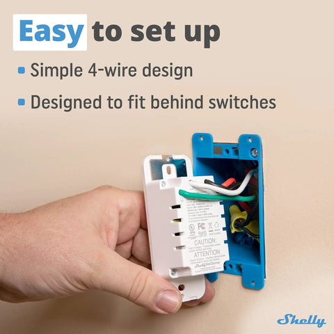 Hand holding Plus Wall Dimmer UL WiFi Smart Dimmer Switch With Bluetooth Gateway showing 4-wire setup, easy installation