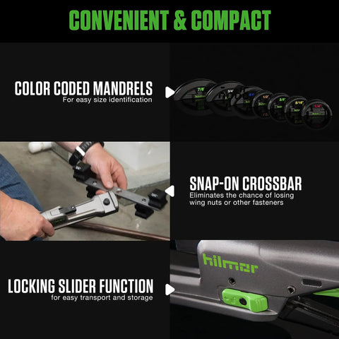 Compact Tube Bender Kit With Reverse Bending Attachment For 1/4 To 7/8 Inch Tubing and Pipe, showcasing features and details
