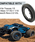 Beefy Hardened Steel 54T Spur Gear 1 Mod And 18T Pinion Upgrade Kit with Traxxas RC car and compatible models listed.