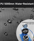 Detailed view of PU 5000mm water-resistant fabric with water droplets and pressure testing for Heavy Duty Outdoor Bike Storage Tent Shed Waterproof Shelter 6.56x4.92x5.58ft Portable Bicycle Shelter With Carry Bag For Motorcycle And Garden Tools Upgraded Durable Weatherproof Cover Medium.
