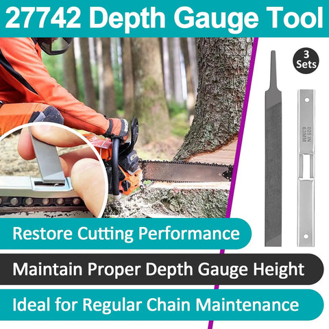 Three Must Have Depth Gauge Tools With Flat Files Chainsaw Maintenance Kit for accurate raker adjustment and smoother cutting.