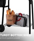 Bottom shelf of CC1830SC Charcoal Offset Grill Smoker With Cover showing storage space under grill.