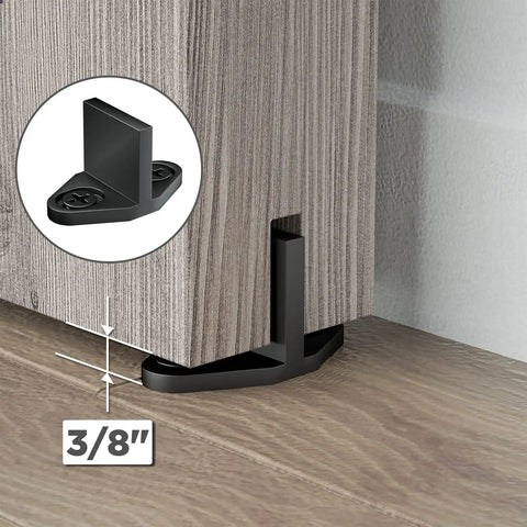 Helmsman 8 Ft Heavy Duty Wood Sliding Barn Door Hardware Kit showing floor guide close-up for double doors installation.