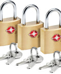 Mini Brass Square TSA Travel Lock For Luggage And Carry On, Durable Padlock Set For Suitcases, Backpacks, Laptop Bags, Or Purses, 3 Pack