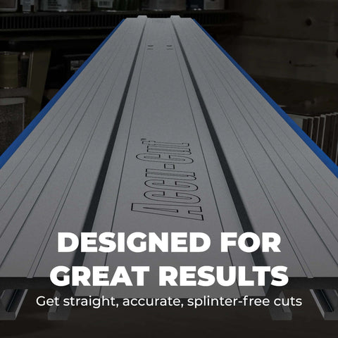 Kreg Accu-Cut XL track saw guide, gray aluminum with blue edges, front view