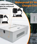 Slick Outdoor Electric Vehicle Charger Cover With Viewing Window For Tesla And Universal Wall Box Weatherproof Secure Locking Design No Sweat Install For Home Use showcasing cable entry holes.