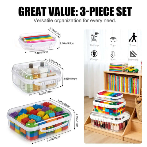 3 Pack Legit Hard Shell Zipper Cases Featuring Crystal Clear Visibility Deep Bottom Layout And Totally Waterproof Build For Dope Storage Solutions And Straight Up Quick Access with organized toys and toiletries.