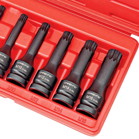 Heavy Duty CrMo Impact Socket Set With 8 Piece XZN Triple Square Bits For European Vehicles, 12 Point, M5 to M16 in red case