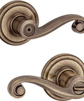 Lido Bed And Bath Lever With Microban Antimicrobial Protection In Antique Brass, Privacy Lock For Interior Doors