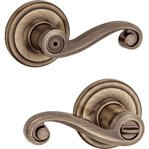 Lido Bed And Bath Lever With Microban Antimicrobial Protection In Antique Brass, Privacy Lock For Interior Doors