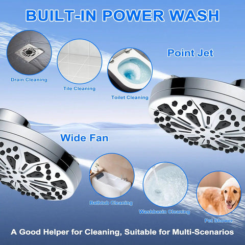 Magnetic Docking High Pressure Handheld Shower Head With Hard Water Filter, built-in power wash modes for diverse cleaning