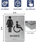 Modern ADA Compliant Restroom Sign Set For Businesses With Braille And Raised Icons, Easy Install, 6 By 8 Inches, Brushed Aluminum