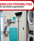 Stick On Broom And Mop Holder Wall Mount Kit With 6 Hangers And 16 Adhesive Strips No Holes No Tools Holds Brooms And Mops Up To 4 Lb for storage
