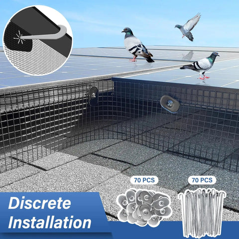 6-In By 100-Ft Critter Guard Roof Net Roll Kit With Rust-Proof Black PVC Coated Galvanized Mesh Pigeon Bird Proof Net With 70 Fastener Clips For Bird And Animal Control Easy Install Heavy-Duty Roof Protection