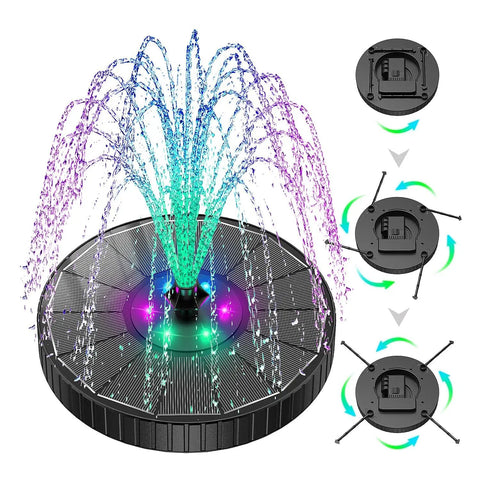 3.5W Glass Solar Fountain With Swivel Out Rods LED Lights And 2000mAh Battery 7 Nozzles Outdoor Solar Water Pump