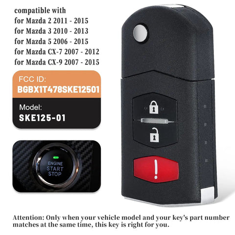 Flip Remote Key Fob Shell Replacement For Mazda 2 3 5 CX7 CX9 2006 2015 Car Key Case Cover 3 Button Easy Install