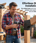 Person installing pergola using Heavy Duty Pergola Brackets Kit For 6x6 Wood Beams Four Pack 3 Way Corner Post Hardware