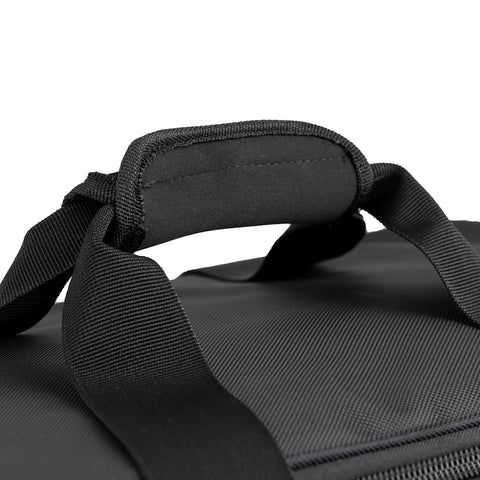 Close-up of the handle on the 18 Inch FlatTop Weather Resistant Tool Bag With All Terrain Bottom And Weatherproof Front Pocket 12 Interior Pockets Removable Padded Shoulder Strap Gray Assembled In The USA