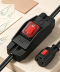 Heavy Duty 3 Prong Extension Cord Built Solid With Real 14 AWG Cable 6.6 Ft Black Wire Works Like A Charm On Power Tools And Home Gear Plus Inline Switch showing inline switch and connectors.