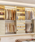 Heavy Duty Wooden Closet System With Twelve Drawers Four Hanging Rods And Two Tall Towers For Maximum Garment Shoe And Bag Storage, showcases organized storage.