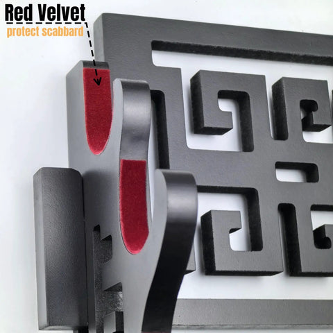 Close-up of Sword Wall Mount Katana Holder Display Stand Dope Gift For Full Tang Katana with red velvet felt pad