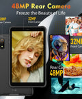 Hardcore 8 Inch Rugged Tablet Packed With Octa Core Processor And 16GB RAM And 128GB Storage Featuring 48MP Camera System And Massive 7650mAh Battery Built Rock Solid To Handle Any Grind With IP69K Waterproofing And Android 13 display showing 48MP and 32MP camera highlights.