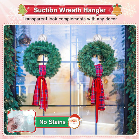 Heavy Duty Suction Wreath Hanger With Wipes Included, 22 Pound Capacity Large Clear Display Hook For Front Doors, Hella Strong Locking Base That Stays Planted Without Leaving Any Stubborn Residue
