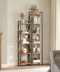 Keep Your Home Looking Fresh With This Five Tier Bookshelf, Tough As Nails Metal Standing Shelves For Tight Spaces, Rustic Brown And Black Storage Organizer That Always Delivers in living room