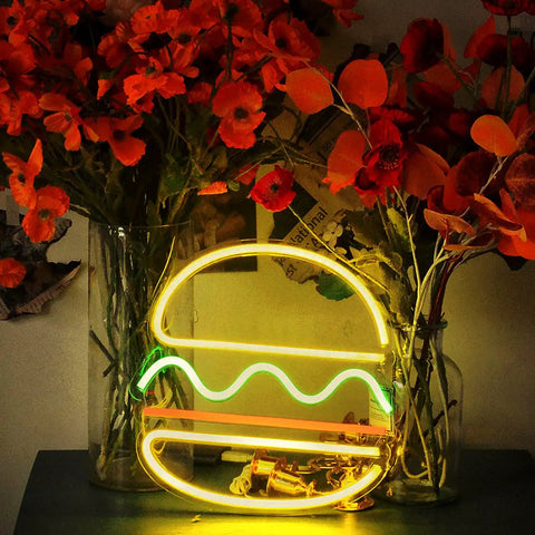Burger Neon Sign For Wall Decor 12x12 Inch LED Neon Light Hangable For Restaurant Bar Pub Handmade Advertising Neon