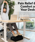Person using Under Desk Foot Rest For Pain Relief And All Day Comfort, Adjustable Memory Foam Foot Stool under a desk.