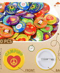I Love Camp Pins For Kids 60 Pcs Outdoor Camping Button Accessories with colorful designs and clasp back view