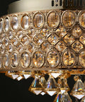 Close-up of Gold Crystal Chandelier Flush Mount Ceiling Light With Diamond Drum Shade Luxury Room Decor For Bedroom Living
