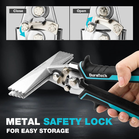 6 Inch Sheet Metal Bender With Ergonomic TPR Handle, Straight Jaw Hand Seaming Pliers For Bending, Flattening And Straightening Metal Sheets, Pro Grade Tool For 30 Gauge Cold Rolled Metal, 18 Gauge Galvanized And 30 Gauge Stainless Steel showing open and close positions with metal safety lock.