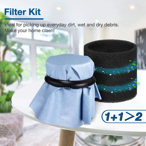 Beefed Up Replacement Paper Disc And Foam Sleeve Filter Kit For Wet Dry Vacuum Cleaners 5 Gallon And Up on table