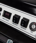 Control panel of the Top Shelf Electric Floor Sweeper Workhorse with brush switches and battery display.